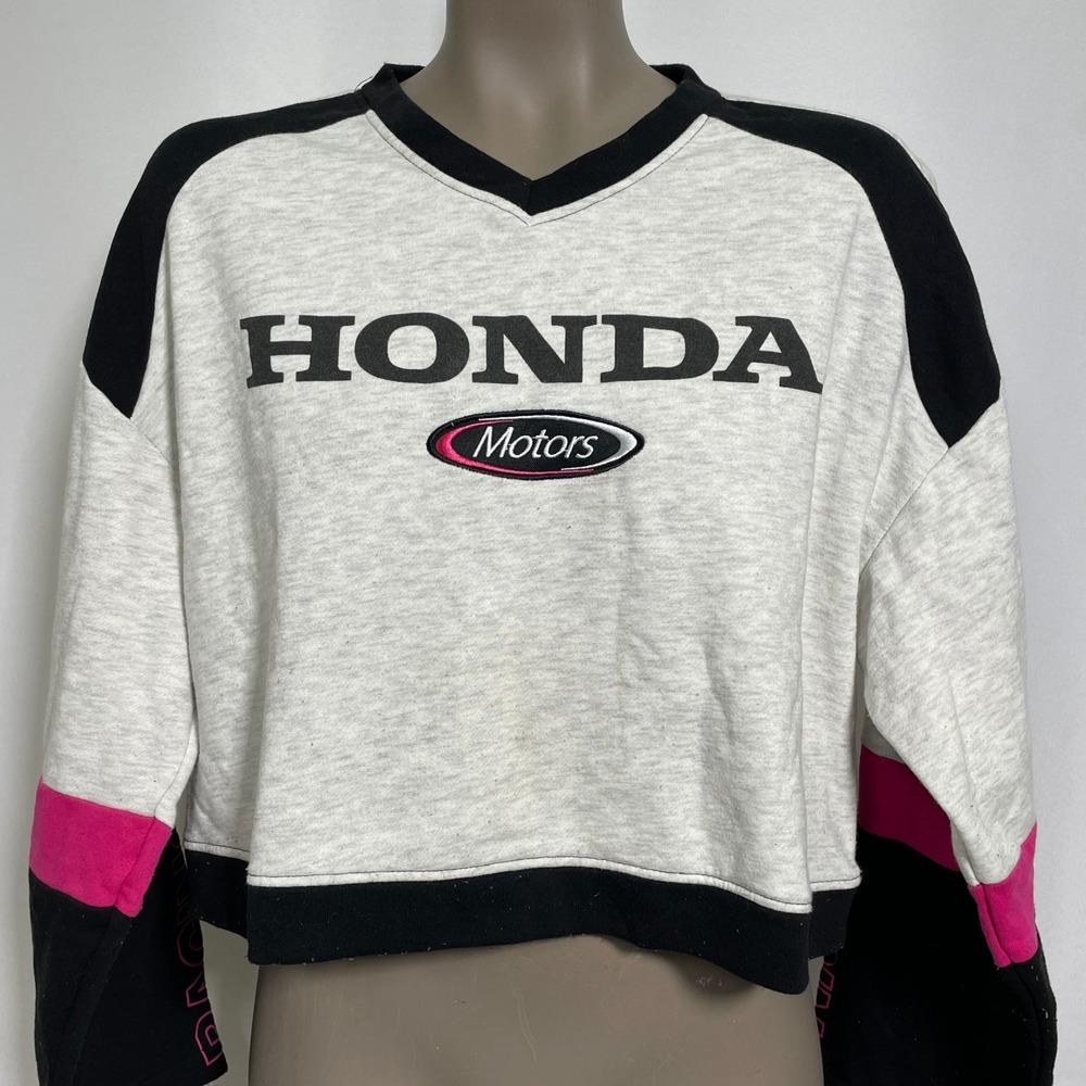 Honda Motors Racing Grey Black Pink Cropped Sweatshirt Women's SMALL